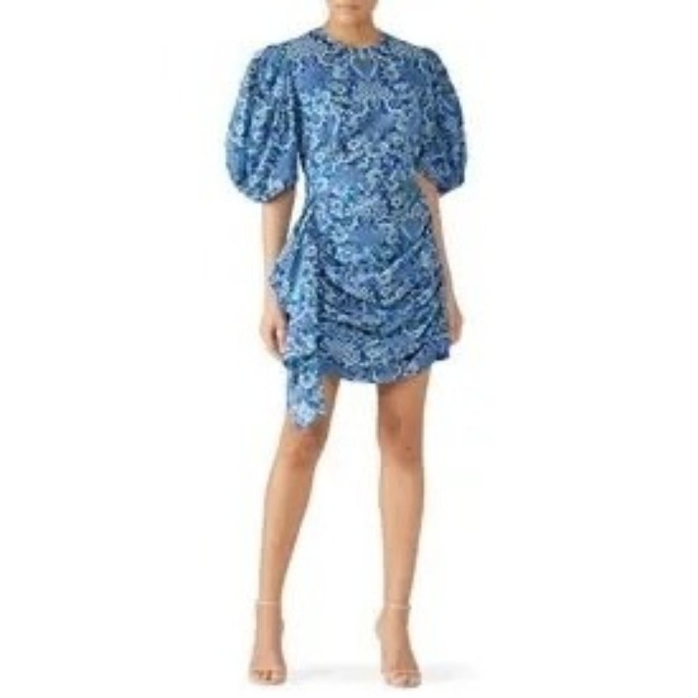RHODE Blue Floral Printed Pia Mini Dress Size S